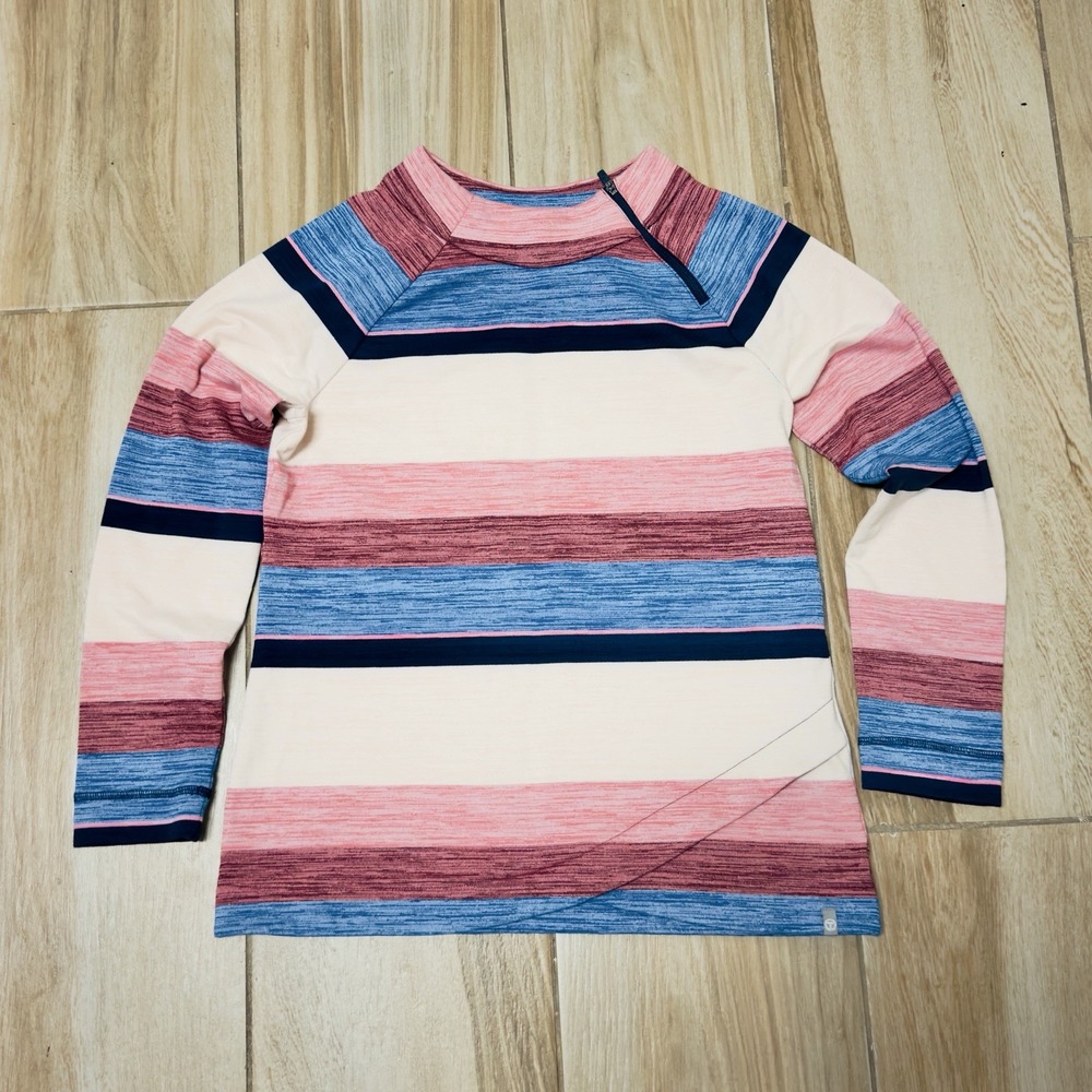 T By Talbots Women's Pullover Top Activewear Quarter Zip Striped Print Sz Small